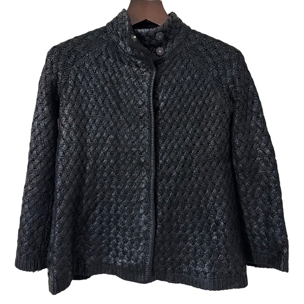 525 America Black Knit Mock Neck Cardigan Sweater‎ Jacket Small Snap Front